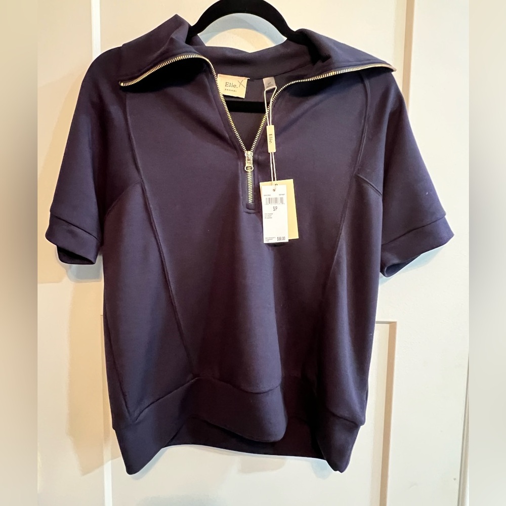 Elle Navy Half-Zip Top